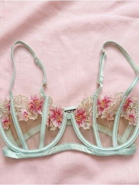 Honey Birdette Mint Sheer Embroidered Floral Underwire Bra